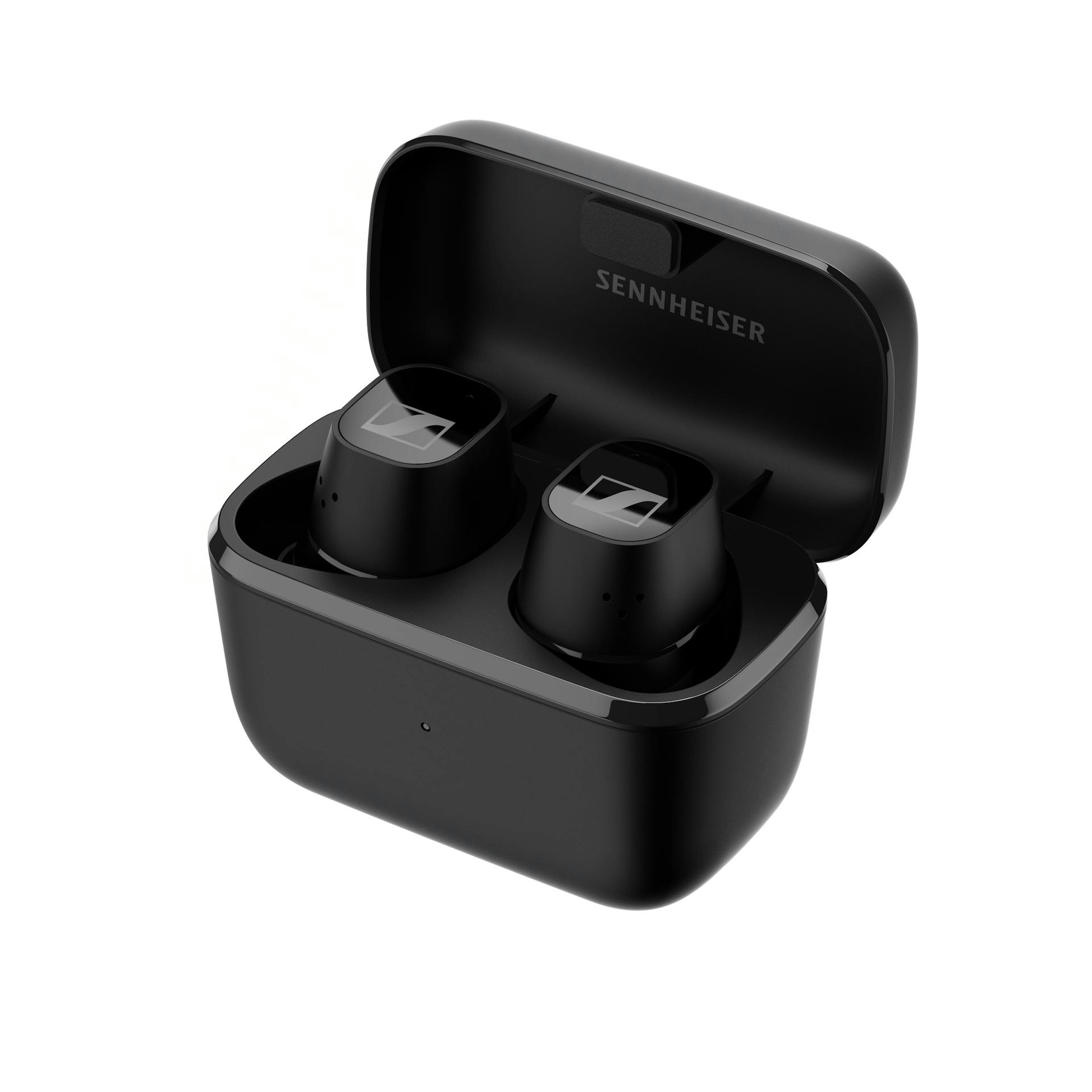  CX Plus True Wireless Sennheiser Earbuds in black charging case