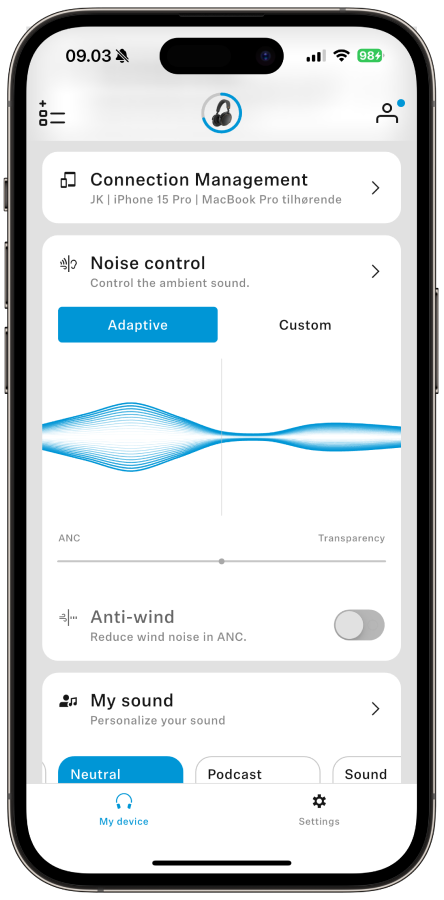 Noise Cancellation und Transparenzmodus 